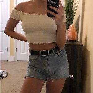 white off the shoulder crop top